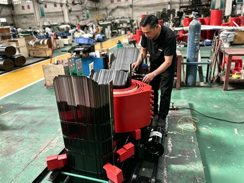 Worker assembling wound core for dry type transformer