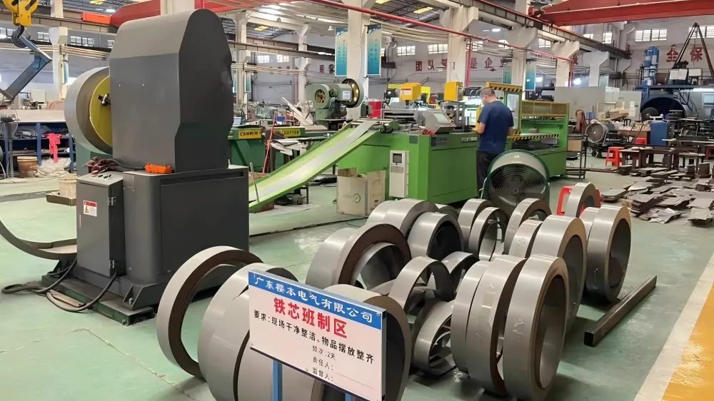 Yingben transformer production workshop and core processing line in Foshan China