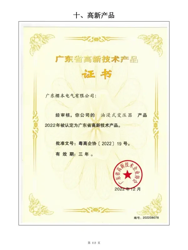 Guangdong High-tech Product Certificate for European Box Transformer, Yingben Electrical 4